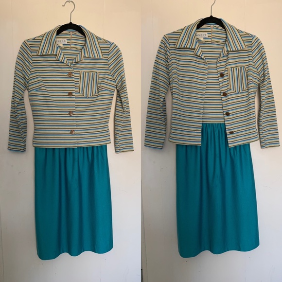 Vintage 70s short sleeve striped a-line dress with matching jacket size S - Picture 5 of 8